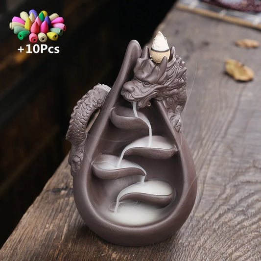 Relief Dragon Waterfall Backflow Incense Burner – Zen Aromatherapy Ornament for Home Decor