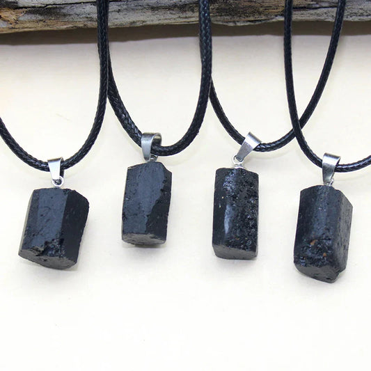 Black Tourmaline Crystal Pendant – Natural Healing Stone Necklace for Jewelry Making &amp; Charm Accessories