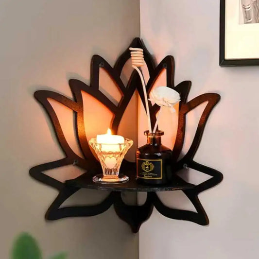 Wooden Lotus Hollow Decorative Rack – Wall-Mounted Aromatherapy Organizer & Candle Holder Shelf