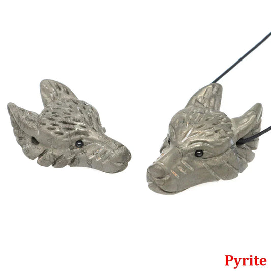 1.5" Wolf Head Pendant – Hand-Carved Natural Crystal Animal Figurine for Healing & Jewelry